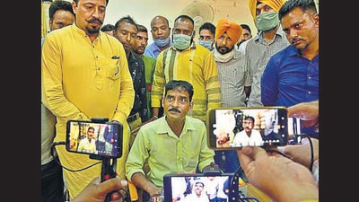 Contractual sewer cleaner, Vijaypal, who was caught on camera while entering the manhole in the Jugiana area, also said that he was asked to enter the manhole by the chairperson himself. (Gurpreet Singh/HT) Contractual sewer cleaner, Vijaypal, who was caught on camera while entering the manhole in the Jugiana area, also said that he was asked to enter the manhole by the chairperson himself. (Gurpreet Singh/HT)