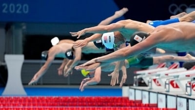 Andrew Wilson, of the United States, dives in during a heat of the men's 200-meter breaststroke at the 2020 Summer Olympics, Tuesday, July 27, 2021, in Tokyo, Japan. (AP Photo/Petr David Josek) (AP) Andrew Wilson, of the United States, dives in during a heat of the men's 200-meter breaststroke at the 2020 Summer Olympics, Tuesday, July 27, 2021, in Tokyo, Japan. (AP Photo/Petr David Josek) (AP)