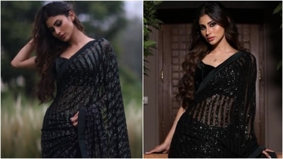 Mouni Roy says she is a saree girl forever in sheer black embellished six yards (Instagram/@imouniroy) Mouni Roy says she is a saree girl forever in sheer black embellished six yards (Instagram/@imouniroy)