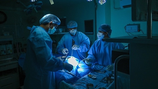 Surgery underway to remove black fungus (Mucormycosis) from a patient who recovered from the Covid-19 coronavirus at a hospital(AFP) Surgery underway to remove black fungus (Mucormycosis) from a patient who recovered from the Covid-19 coronavirus at a hospital(AFP)