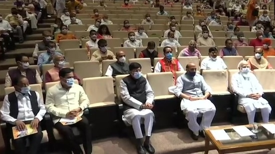 PM Modi along with other MPs at the BJP parliamentary meeting on Tuesday. (ANI)