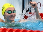 Tokyo 2020 Olympics: Ariarne Titmus of Australia reacts after winning.
