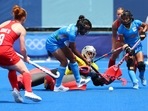 Tokyo 2020 Olympics - Hockey - Women's Pool A - Britain v India - Oi Hockey Stadium, Tokyo, Japan - July 28, 2021. Monika Malik of India in action as they defend.