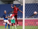 Richarlison of Brazil scores his second goal against Saudi Arabia in a group match at Tokyo Olympics