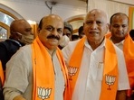 Bengaluru: Newly-elected Karnataka chief minister Basavaraj Bommai (L) with outgoing state chief minister BS Yediyurappa during the BJP legislature party meeting in Bengaluru, on Tuesday, July 27, 2021. (PTI) Bengaluru: Newly-elected Karnataka chief minister Basavaraj Bommai (L) with outgoing state chief minister BS Yediyurappa during the BJP legislature party meeting in Bengaluru, on Tuesday, July 27, 2021. (PTI)