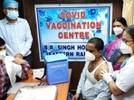 A beneficiary gets a shot of Covid-19 vaccine in a mobile vaccination train in Kolkata on Monday. (ANI) A beneficiary gets a shot of Covid-19 vaccine in a mobile vaccination train in Kolkata on Monday. (ANI)