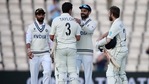 India's captain Virat Kohli, second right, congratulates New Zealand's Ross Taylor and captain Kane Williamson, right, on their win on the sixth day of the World Test Championship final cricket match between New Zealand and India(AP) India's captain Virat Kohli, second right, congratulates New Zealand's Ross Taylor and captain Kane Williamson, right, on their win on the sixth day of the World Test Championship final cricket match between New Zealand and India(AP)
