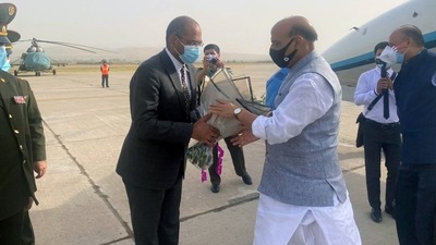 Defence Minister Rajnath Singh reached Tajikistan's capital Dushanbe on Tuesday for a three-day visit. (ANI Photo)