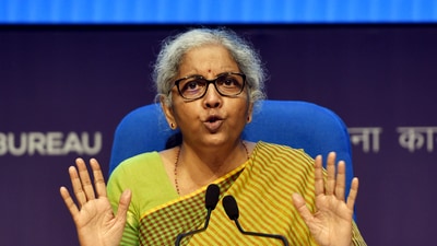Union finance minister Nirmala Sitharaman addresses the media on Cabinet decisions at National Media Centre, in New Delhi. (Sanjeev Verma/HT Photo)