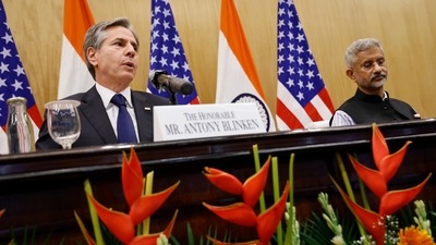 US Secretary of State Antony Blinken, left, speaks with Indian Foreign Minister Subrahmanyam Jaishankar during a joint news conference at Jawaharlal Nehru Bhawan (JNB) in New Delhi. (AP) US Secretary of State Antony Blinken, left, speaks with Indian Foreign Minister Subrahmanyam Jaishankar during a joint news conference at Jawaharlal Nehru Bhawan (JNB) in New Delhi. (AP)
