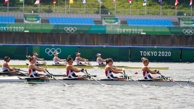 Violaine Aernoudts, Margaux Bailleul, Marie Jacquet and Emma Lunatti of France compete in the women's rowing quadruple sculls final at the 2020 Summer Olympics, Wednesday, July 28, 2021, in Tokyo, Japan. (AP Photo/Darron Cummings) (AP) Violaine Aernoudts, Margaux Bailleul, Marie Jacquet and Emma Lunatti of France compete in the women's rowing quadruple sculls final at the 2020 Summer Olympics, Wednesday, July 28, 2021, in Tokyo, Japan. (AP Photo/Darron Cummings) (AP)