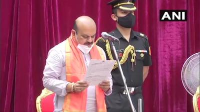 Basavaraj Bommai being sworn in as Karnataka chief minister. (ANI) Basavaraj Bommai being sworn in as Karnataka chief minister. (ANI)