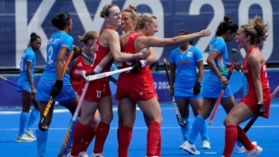 Tokyo: Britain's Hannah Martin (7) celebrates after scoring on India goalkeeper Savita (11) during a women's field hockey match at the 2020 Summer Olympics, Wednesday, July 28, 2021, in Tokyo, Japan. (AP) Tokyo: Britain's Hannah Martin (7) celebrates after scoring on India goalkeeper Savita (11) during a women's field hockey match at the 2020 Summer Olympics, Wednesday, July 28, 2021, in Tokyo, Japan. (AP)