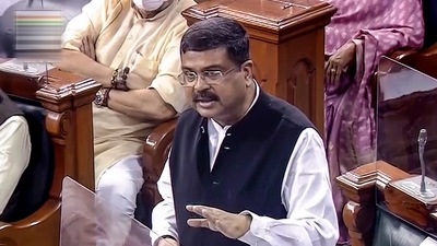 Dharmendra Pradhan insisted that the temple, which is locally revered amongst the masses as a temple of Lord Shiva, is estimated to be around 1,300-1,400 years old (LSTV/PTI Photo) (PTI) Dharmendra Pradhan insisted that the temple, which is locally revered amongst the masses as a temple of Lord Shiva, is estimated to be around 1,300-1,400 years old (LSTV/PTI Photo) (PTI)