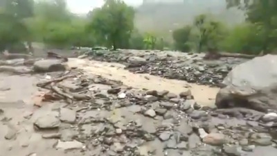Bridges on one side of the affected area have been washed away and the river is in spate. (Sourced) Bridges on one side of the affected area have been washed away and the river is in spate. (Sourced)
