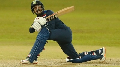 Debutant Ruturaj Gaikwad plays a shot during IND vs SL 2nd T20I in Colombo (AP)
