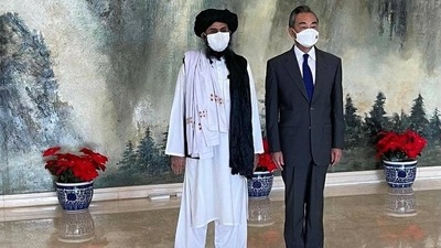Taliban leader Mullah Baradar Akhund with Chinese foreign minister Wang Yi. Taliban leader Mullah Baradar Akhund with Chinese foreign minister Wang Yi.