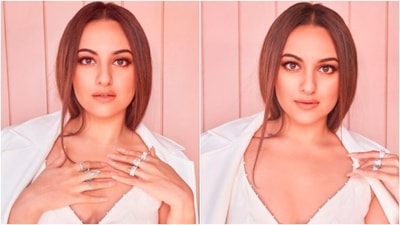 With minimal makeup and hair tucked inside the coat, Sonakshi accessorised her look with earrings of gems and silver rings. (Instagram/@aslisona)