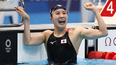 Yui Ohashi of Team Japan celebrates after winning the gold medal in the Women's 400m Individual Medley Final. (Getty Images) Yui Ohashi of Team Japan celebrates after winning the gold medal in the Women's 400m Individual Medley Final. (Getty Images)