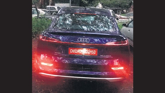 The Audi e-tron SUV that hit the biker in Chandigarh. (HT Photo)