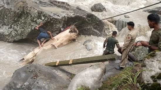 A cloudburst hit Honjar village in the Dacchan area of Kishtwar district around 4am on Wednesday killing at least seven people and injuring 17 so far. (Courtesy- Indian Army) A cloudburst hit Honjar village in the Dacchan area of Kishtwar district around 4am on Wednesday killing at least seven people and injuring 17 so far. (Courtesy- Indian Army)