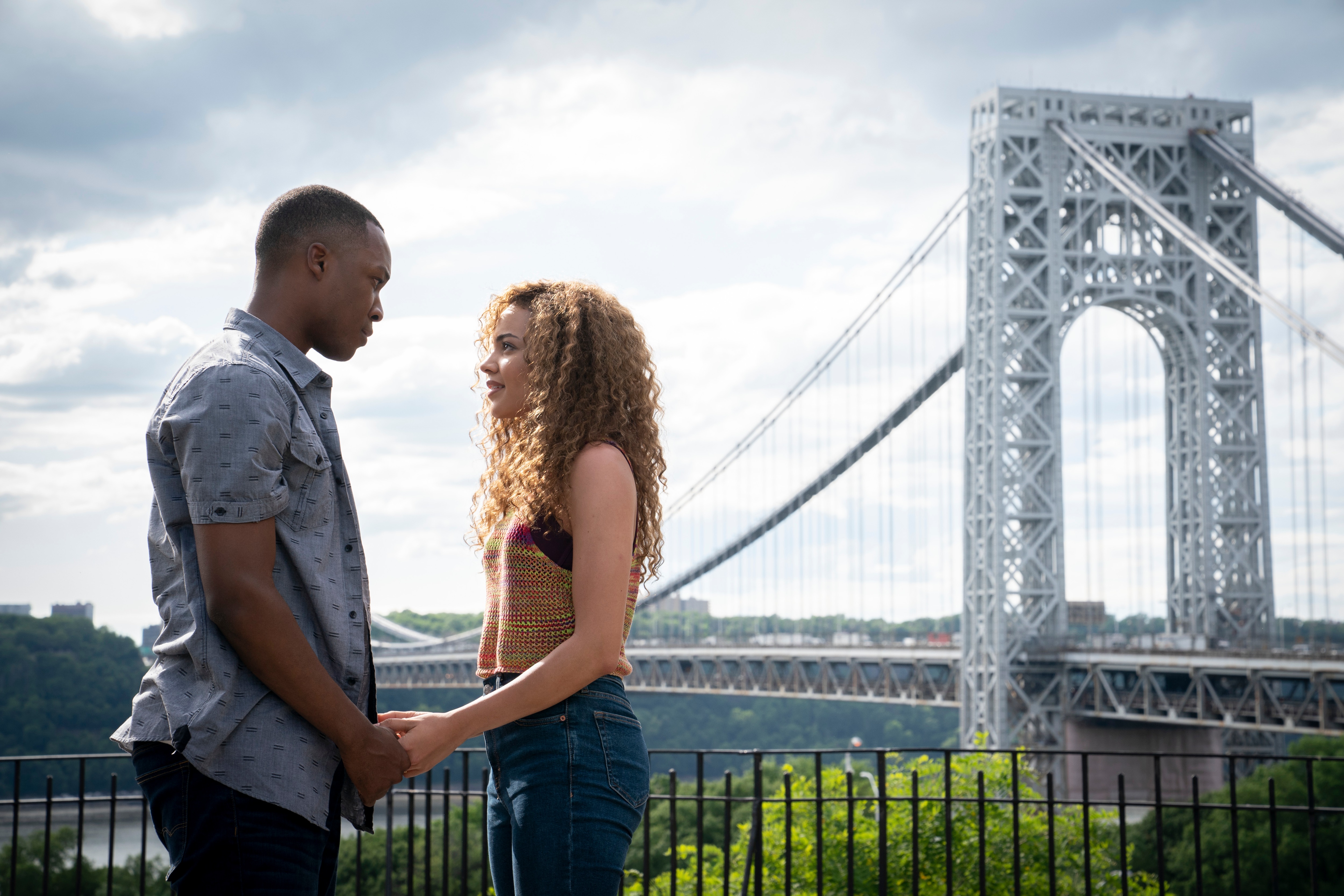This image released by Warner Bros. Entertainment shows Corey Hawkins, left, and Leslie Grace in a scene from In the Heights.(AP)