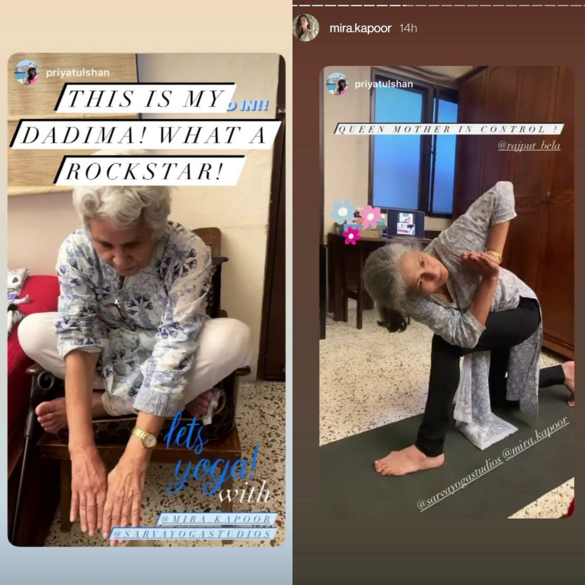 Mira Rajput shared pics of her mother and grandmother performing yoga.