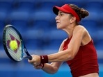 Belinda Bencic of Switzerland in action during her semifinal match against Elena Rybakina of Kazakhstan