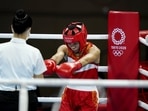 Indian boxer Mary Kom in action at the 2020 Summer Olympics.