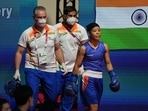 Tokyo: India's Mary Kom arrives for her bout against Ingrit Valencia of Columbia in women's Fly (48-51kg) boxing Round of 16, at the Summer Olympics 2020 in Tokyo, Thursday, July 29, 2021. Kom lost the match via split decision. (PTI Photo/Gurinder Osan) (PTI07_29_2021_000251B)(PTI)
