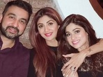Shilpa Shetty poses with Raj Kundra and Shamita Shetty. Shilpa Shetty poses with Raj Kundra and Shamita Shetty.