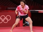 Chen Meng of Team China celebrates winning her Women's Singles Gold Medal match. 