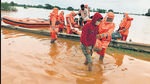 National Disaster Response Force (NDRF) team carries out rescue and relief operations at a flood-affected area in Karnataka’s Belagavi on Saturday. (ANI) National Disaster Response Force (NDRF) team carries out rescue and relief operations at a flood-affected area in Karnataka’s Belagavi on Saturday. (ANI)