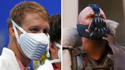 The video shows a meme shared by a Twitter user comparing a mask with one worn by the character Bane from Batman: The Dark Knight Rises.