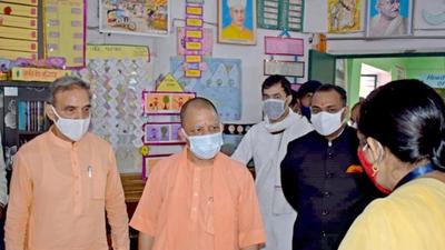 Uttar Pradesh chief minister Yogi Adityanath in Baghpat. He also interacted with BJP workers in the district. (SOURCED IMAGE)
