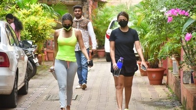 Sisters Malaika and Amrita Arora after a workout session, Sisters Malaika and Amrita Arora after a workout session,