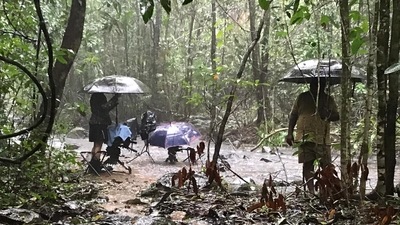 Varma is used to the difficulties of his profession. “When shooting in Agumbe in the Western Ghats, we would dismantle the cameras at night and surround them with halogen lamps, to allow the heat to dissipate any moisture,” Varma says. Ensuring the equipment stays dry is the only way to keep fungus away in a humid climate. He and his crew, meanwhile, spent so much of their day in damp clothes and sticky rain gear that their skin was peeling by the end of it. (Photo by Kalyan Varma) Varma is used to the difficulties of his profession. “When shooting in Agumbe in the Western Ghats, we would dismantle the cameras at night and surround them with halogen lamps, to allow the heat to dissipate any moisture,” Varma says. Ensuring the equipment stays dry is the only way to keep fungus away in a humid climate. He and his crew, meanwhile, spent so much of their day in damp clothes and sticky rain gear that their skin was peeling by the end of it. (Photo by Kalyan Varma)