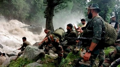 Police officials said the cloudburst in Kishtwar happened around 4.30 am triggering flash floods in the remote village located on the banks of a stream. (PTI) Police officials said the cloudburst in Kishtwar happened around 4.30 am triggering flash floods in the remote village located on the banks of a stream. (PTI)