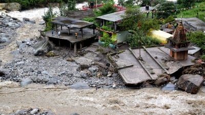 A series of cloudbursts struck different parts of Jammu and Kashmir, and Ladakh killing eight people while 17 went missing on Wednesday. Seven bodies were recovered from the worst-hit Dacchin area of Kishtwar and 17 people were rescued in a joint operation by the police, Army and State Disaster Response Force (SDRF). In Rajouri district, a person drowned in the swollen Saktoi nallah. (PTI) A series of cloudbursts struck different parts of Jammu and Kashmir, and Ladakh killing eight people while 17 went missing on Wednesday. Seven bodies were recovered from the worst-hit Dacchin area of Kishtwar and 17 people were rescued in a joint operation by the police, Army and State Disaster Response Force (SDRF). In Rajouri district, a person drowned in the swollen Saktoi nallah. (PTI)
