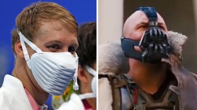 The video shows a meme shared by a Twitter user comparing a mask with one worn by the character Bane from Batman: The Dark Knight Rises. (Screengrab)