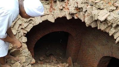 A centuries-old structure found during excavation being done around the Golden Temple in the third week of July (HT Photo) A centuries-old structure found during excavation being done around the Golden Temple in the third week of July (HT Photo)