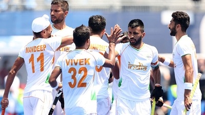Team India celebrates after scoring a goal against New Zealand in Men's Pool A match. (Getty Images) Team India celebrates after scoring a goal against New Zealand in Men's Pool A match. (Getty Images)