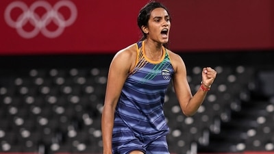 PV Sindhu celebrates a point against Mia Blichfeldt. (Getty Images) PV Sindhu celebrates a point against Mia Blichfeldt. (Getty Images)