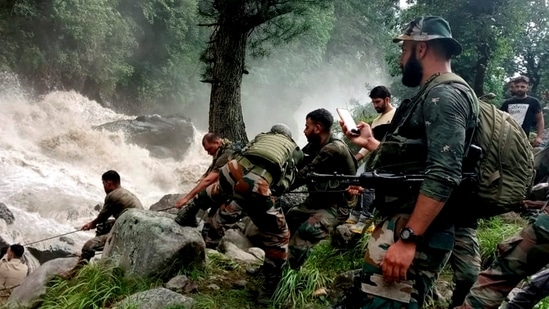 Police officials said the cloudburst in Kishtwar happened around 4.30 am triggering flash floods in the remote village located on the banks of a stream.(PTI)