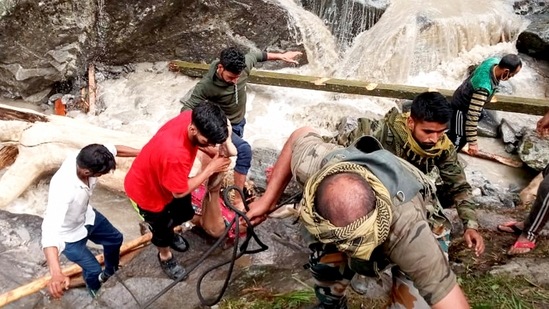 Several roads have been blocked in Lahaul-Spiti and around 60 vehicles were stranded due to multiple landslides, officials said.(PTI)