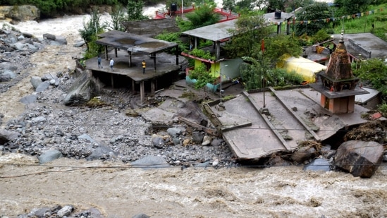 A series of cloudbursts struck different parts of Jammu and Kashmir, and Ladakh killing eight people while 17 went missing on Wednesday. Seven bodies were recovered from the worst-hit Dacchin area of Kishtwar and 17 people were rescued in a joint operation by the police, Army and State Disaster Response Force (SDRF). In Rajouri district, a person drowned in the swollen Saktoi nallah.(PTI)