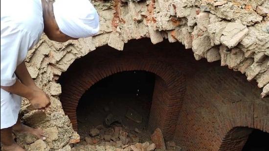 A centuries-old structure found during excavation being done around the Golden Temple in the third week of July (HT Photo) A centuries-old structure found during excavation being done around the Golden Temple in the third week of July (HT Photo)