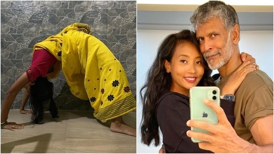 Ankita Konwar nails the Chakrasana in a saree, Milind Soman goes 'woah'(Instagram/@ankita_earthy)