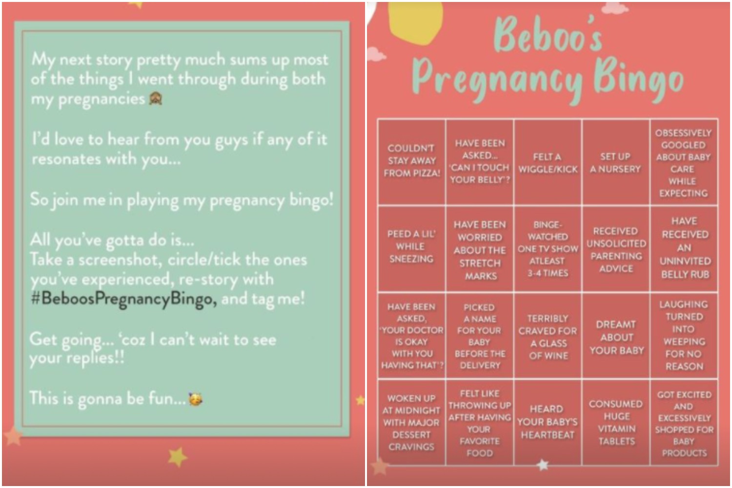 Screenshots of Kareena Kapoor's pregnancy bingo. Screenshots of Kareena Kapoor's pregnancy bingo.