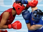 Lovlina Borgohain of India and Chen Nien-Chin of Taiwan in action. 